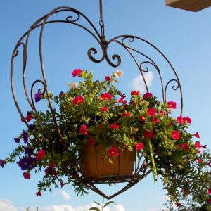 exterior decoration, decoration, hanging basket, flower heart, balcony, terrace, hanging basket, hanging basket, hanging basket, hanging basket, hanging basket