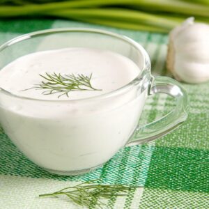 Home glass, cup, sauce, sour cream, table, tablecloth, garlic, greens, sauce, sour cream, sour cream, sour cream, sour cream, sour cream